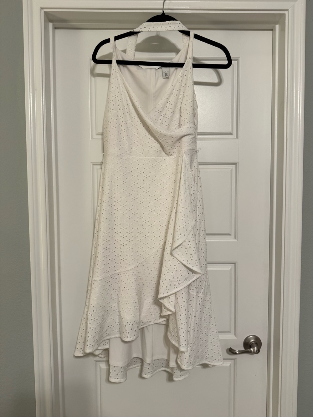 White House Black Market White Eyelet Halter High-Low Dress